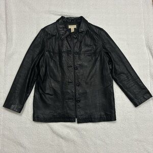 Merona Classic Women's Black Genuine Leather Mid-Length Button-Up Jacket Size L